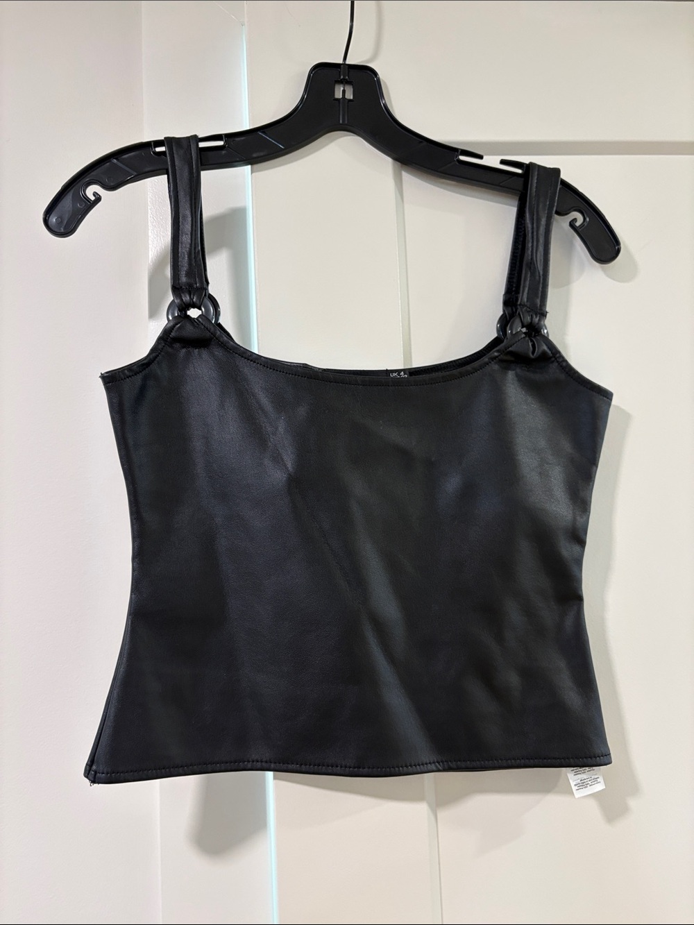 PrettyLittleThing Black Faux Leather Ring-Detail Cami